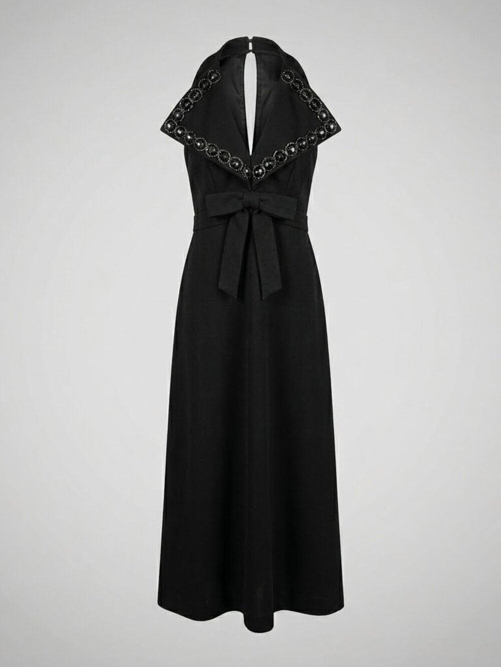 Vintage Missy House of Canada Black Sleeveless Maxi Dress with Beaded Collar